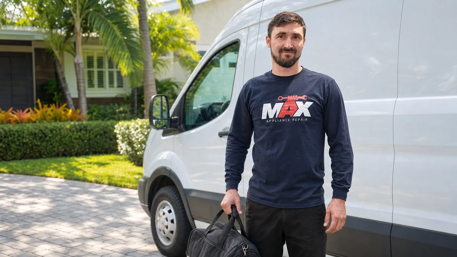 Max Appliance Repair Tampa technician arriving for service at a Tampa Bay home