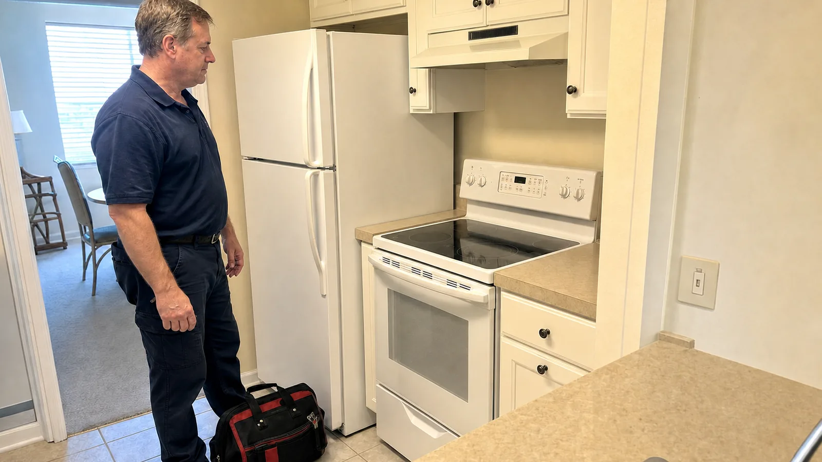 Max Appliance Repair technician in a Largo condo kitchen
