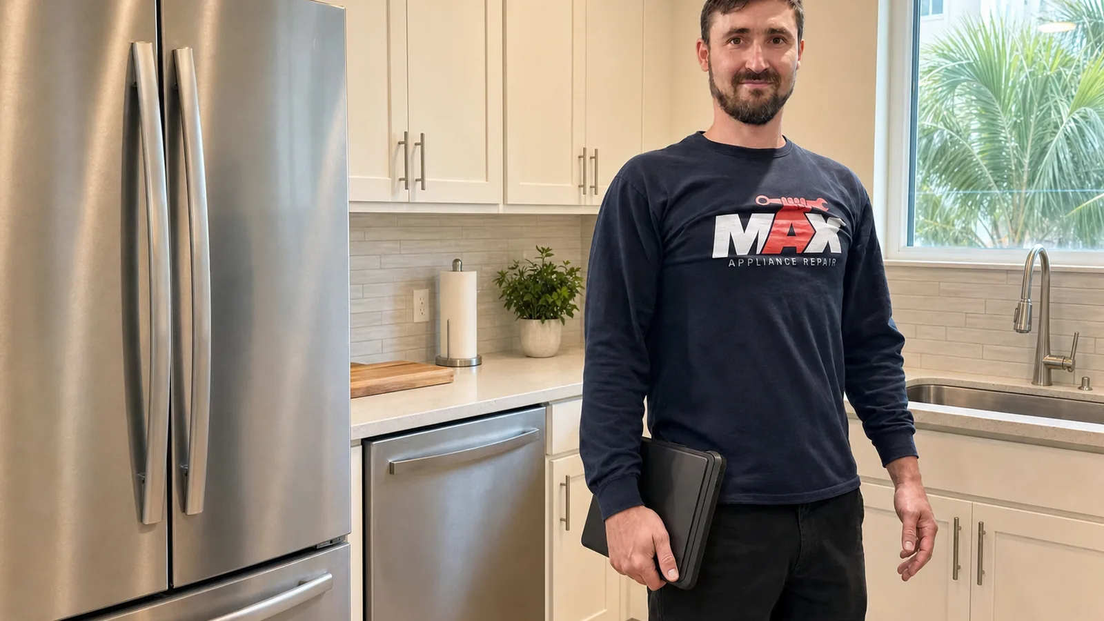 Max Appliance Repair technician in a St. Petersburg kitchen