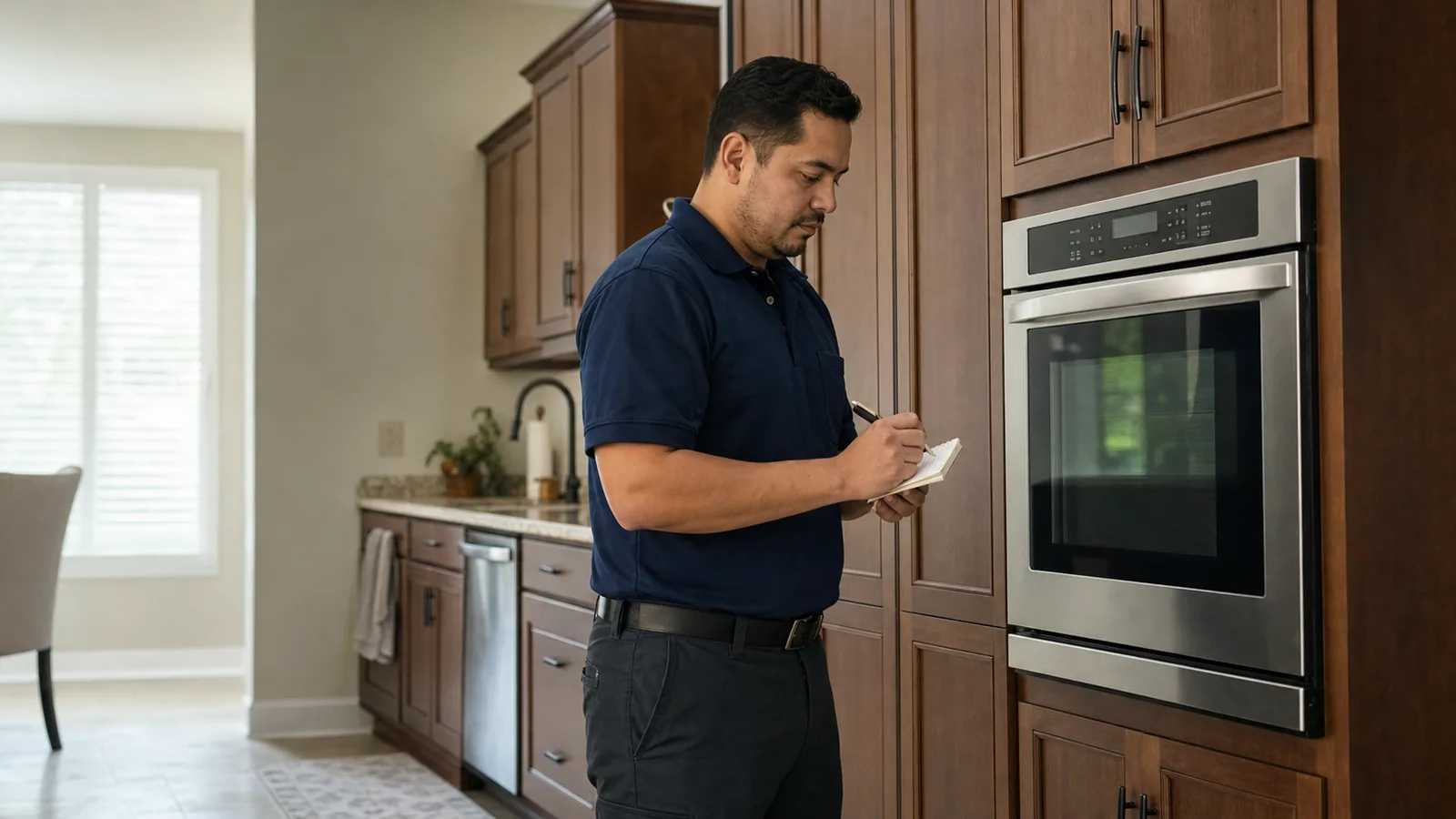 Max Appliance Repair technician beside a wall oven in Wesley Chapel
